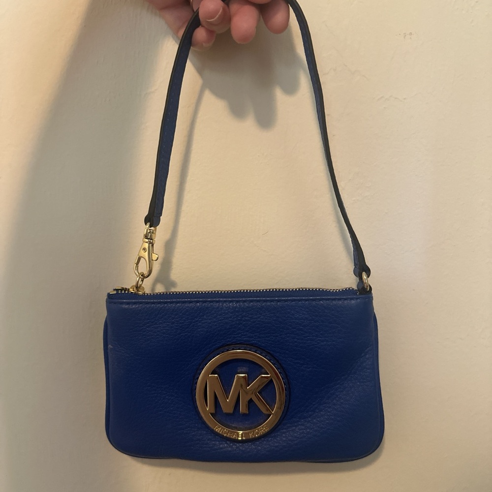 Michael Kors Royal Blue Wristlet with Gold Logo